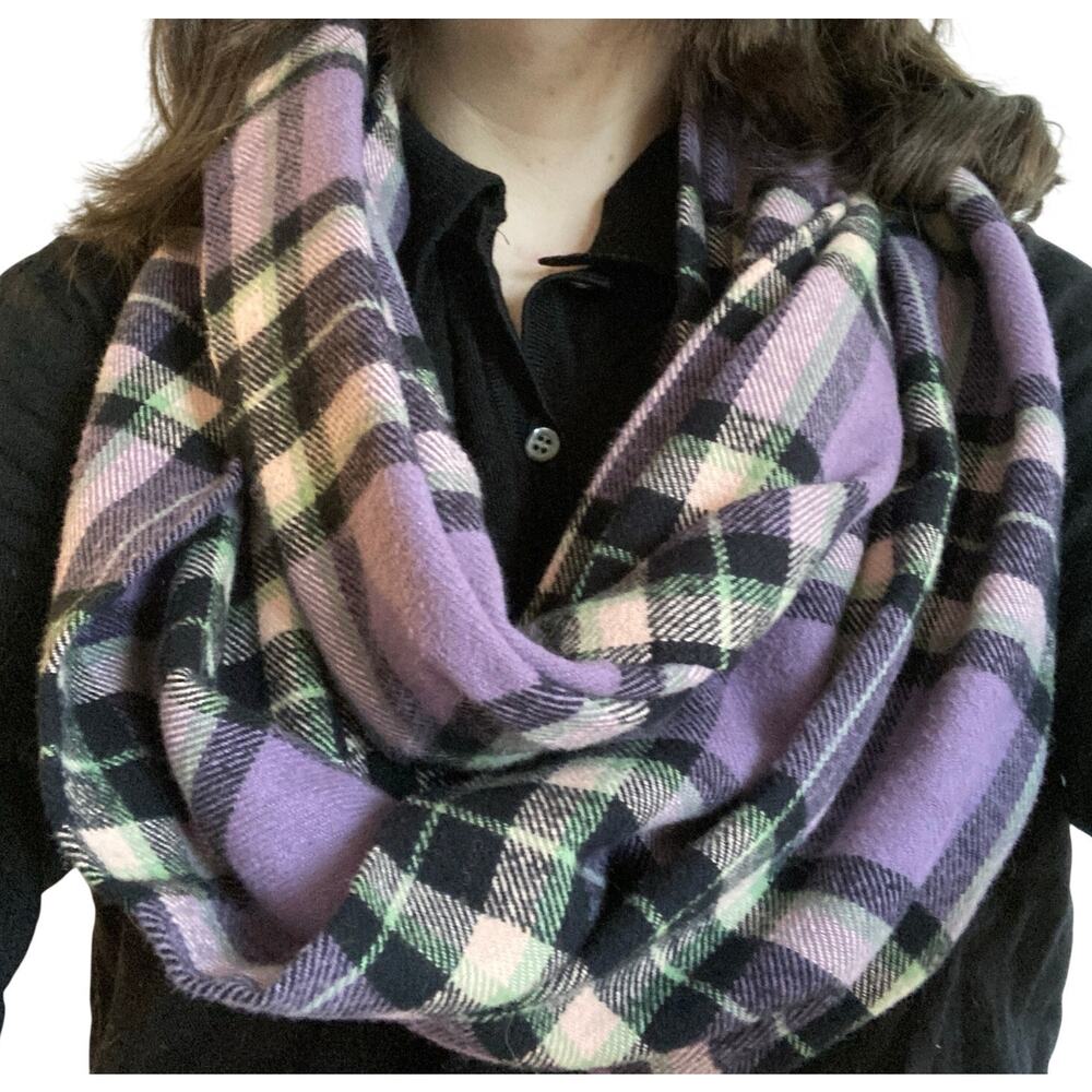 Handmade Purple Plaid Flannel Infinity Blanket Scarf Winter Cozy Ski Outdoors